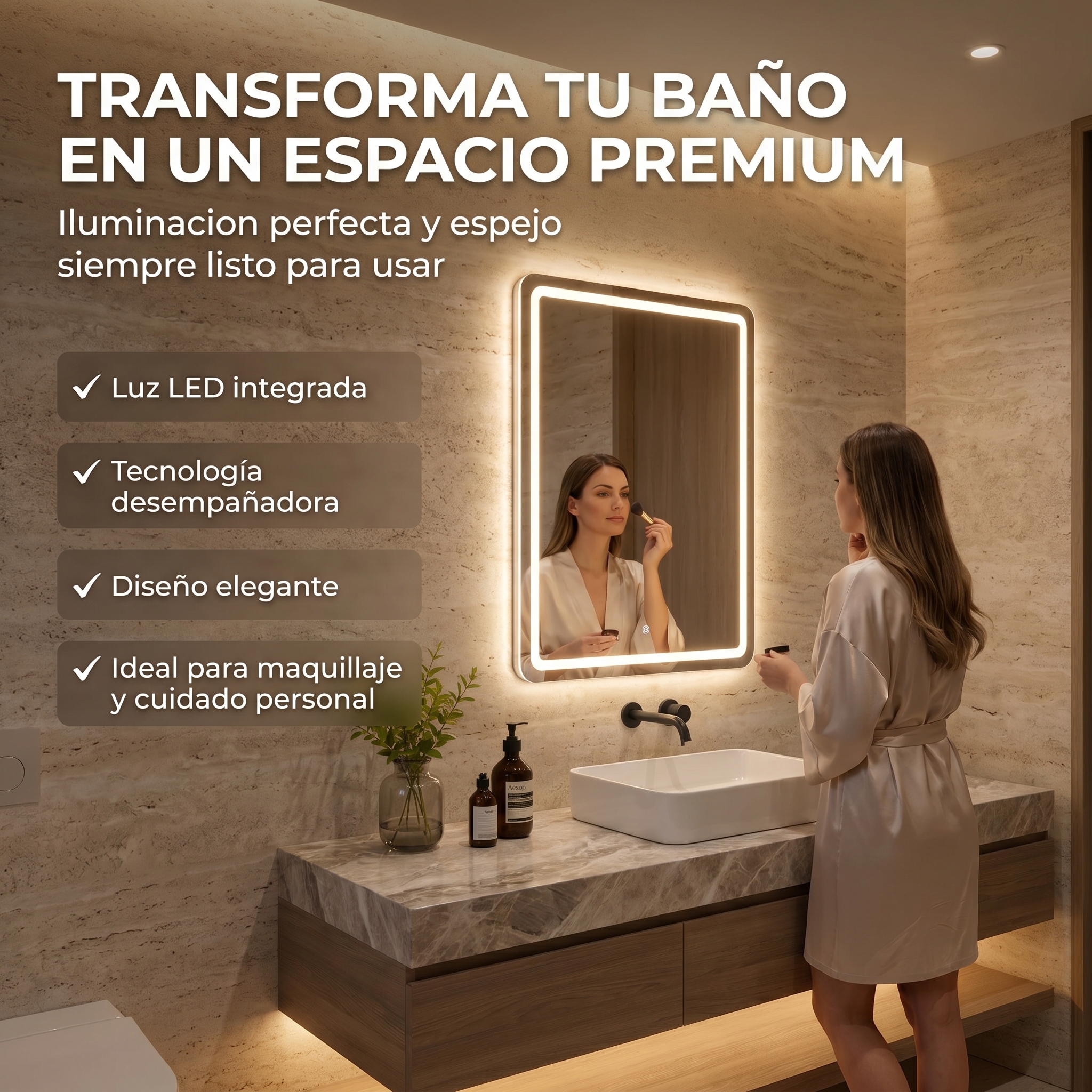 Detalle espejo LED 50x70