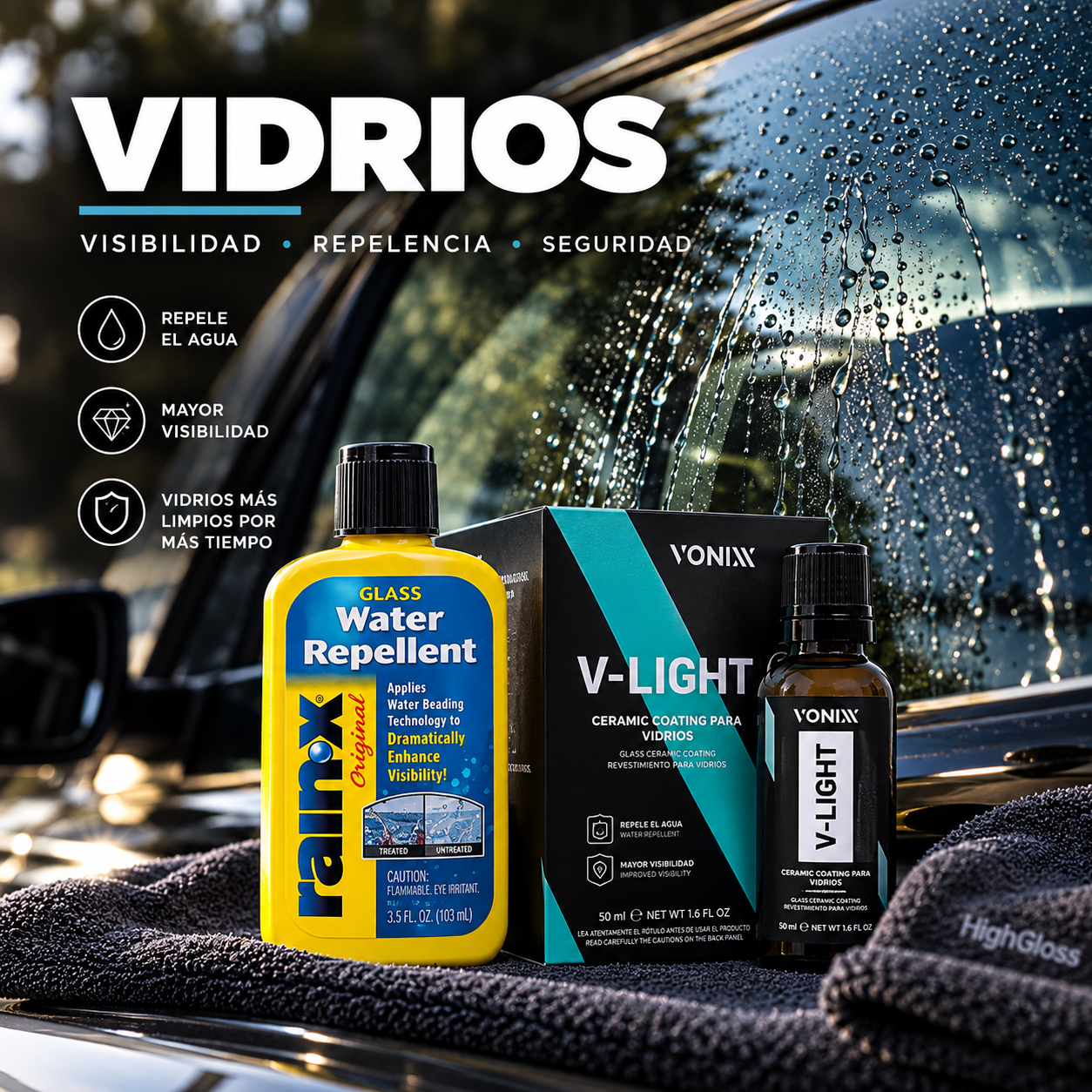 Protección hidrofóbica de vidrios