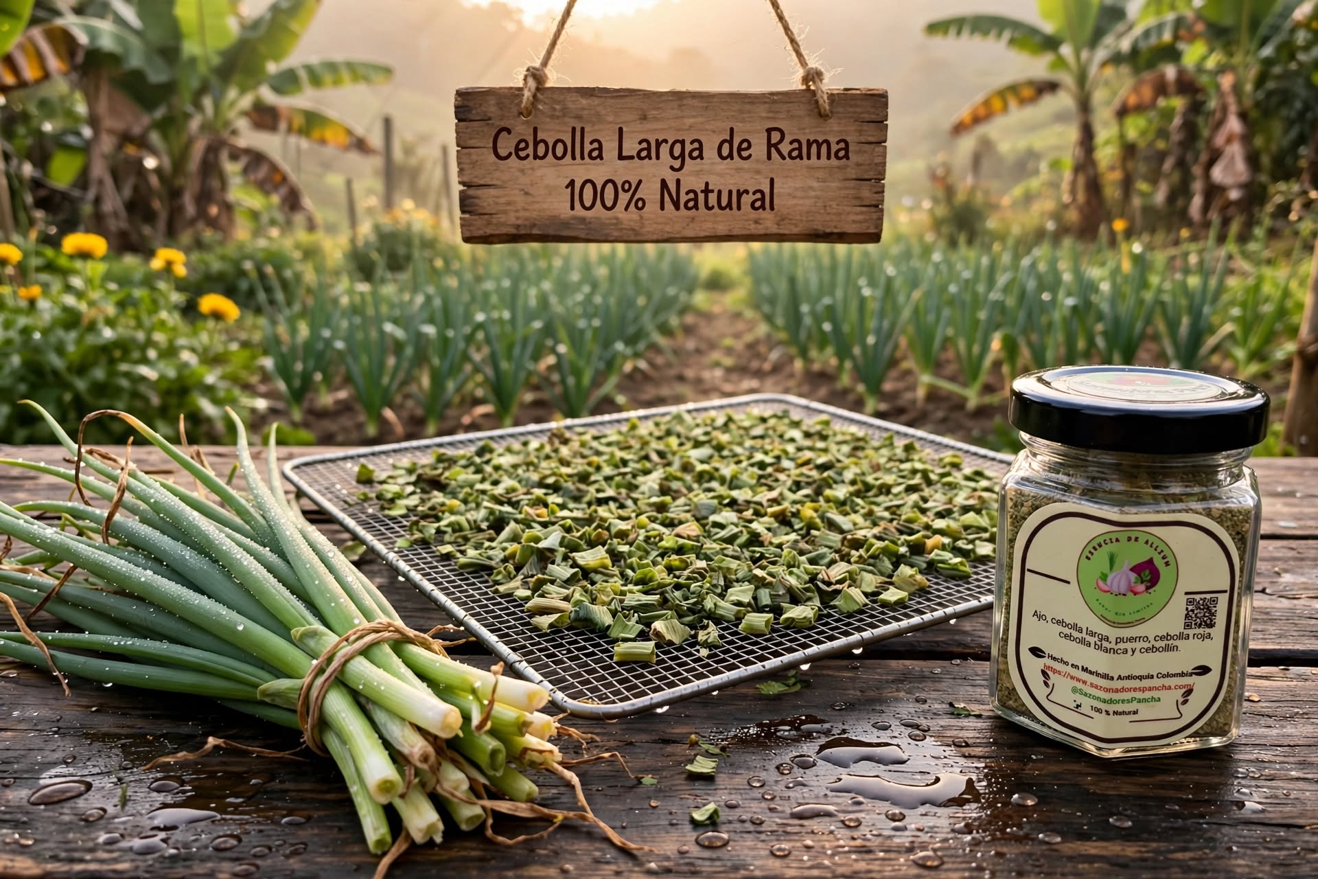 Surcos de cebolla larga cultivada con manejo agroecológico en Marinilla, Antioquia