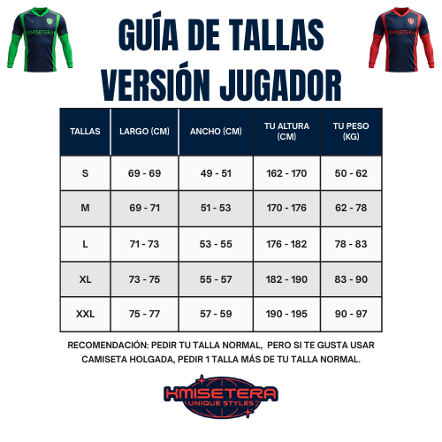 Kmisetera - Guía de tallas versión jugador