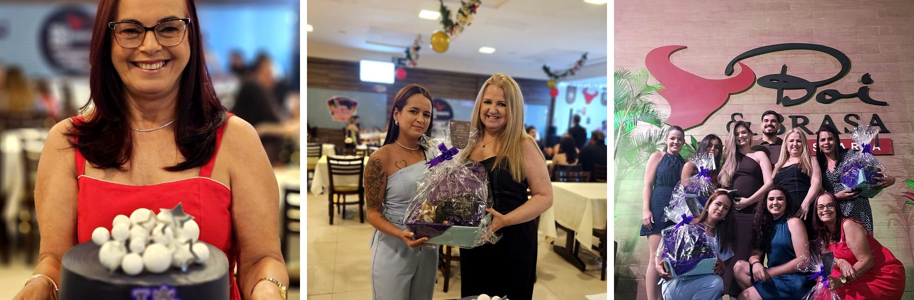 O bolo de fim de ano, a entrega do presente e a equipe reunida