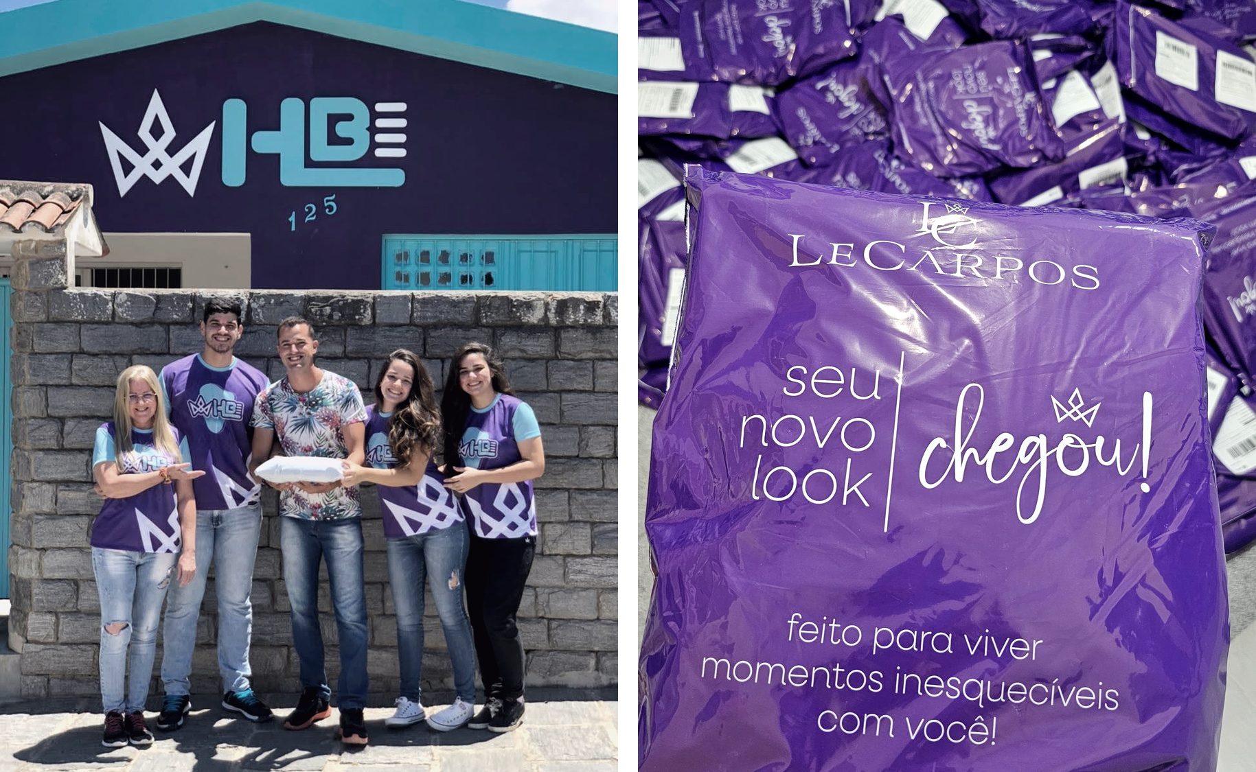 A fachada da HBI e a embalagem roxa da LECARPOS