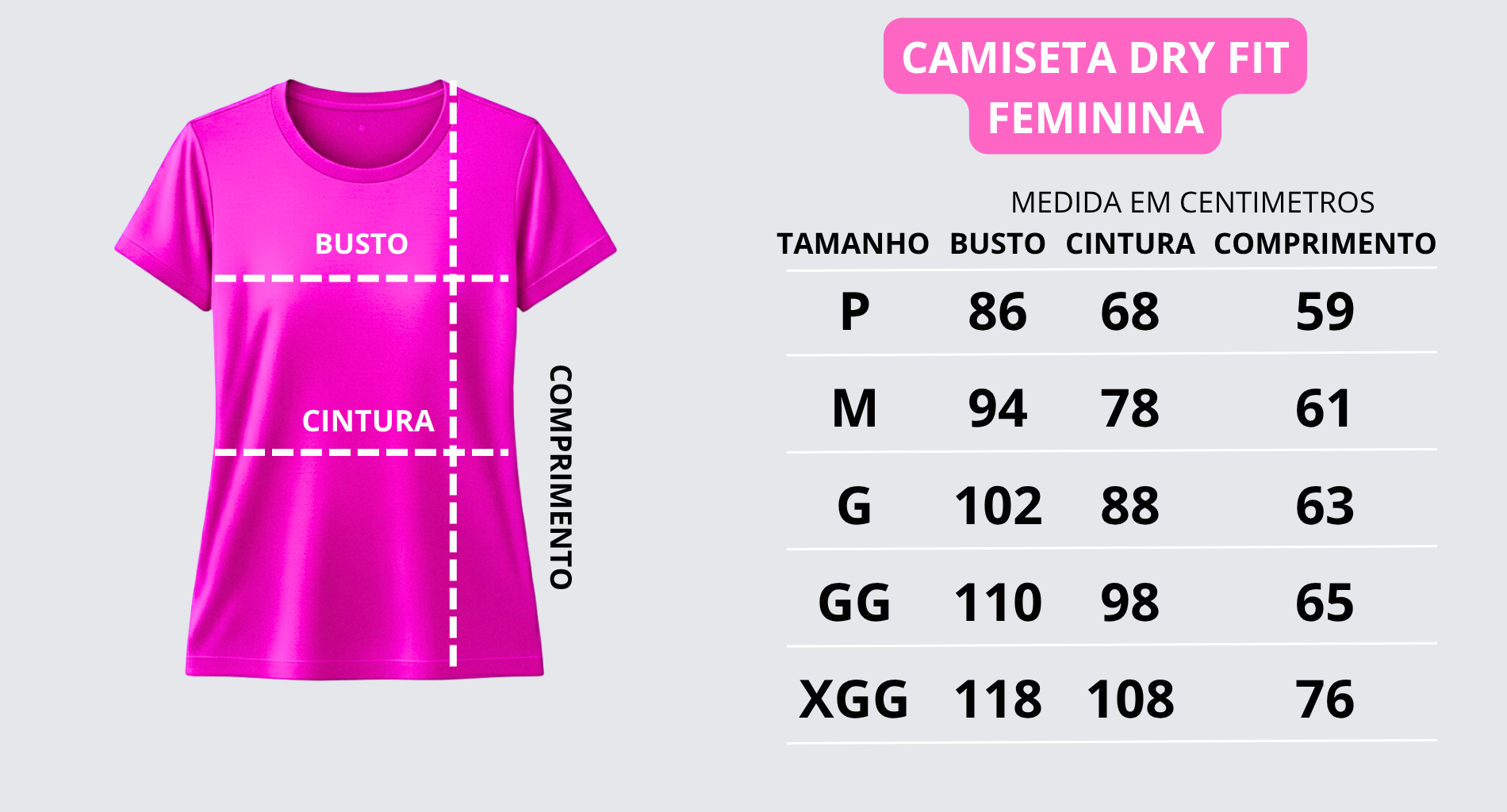 tabela de medidas camiseta dry fit feminina