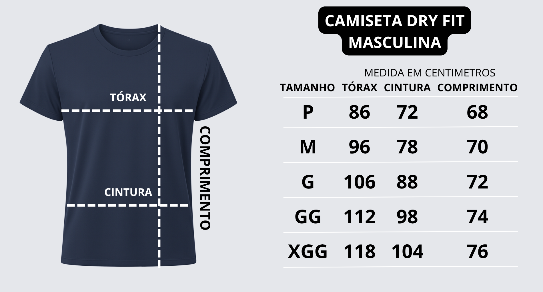 tabela de medidas regata dry fit masculina