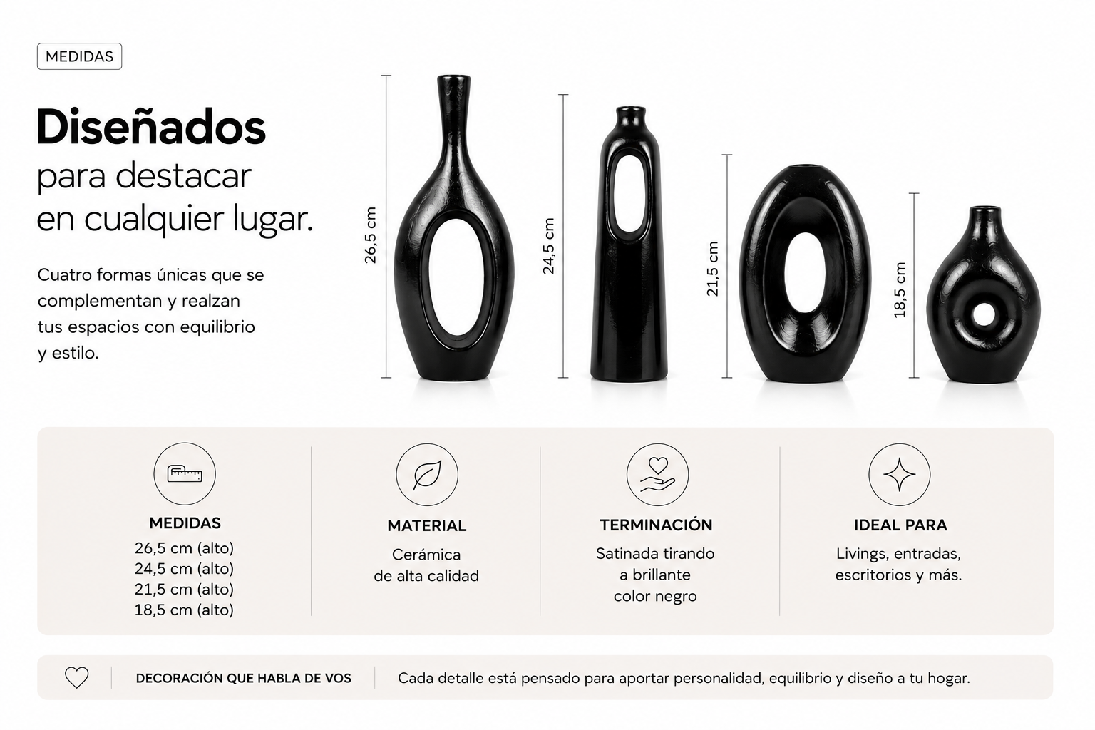 Medidas del set x4 de jarrones negros