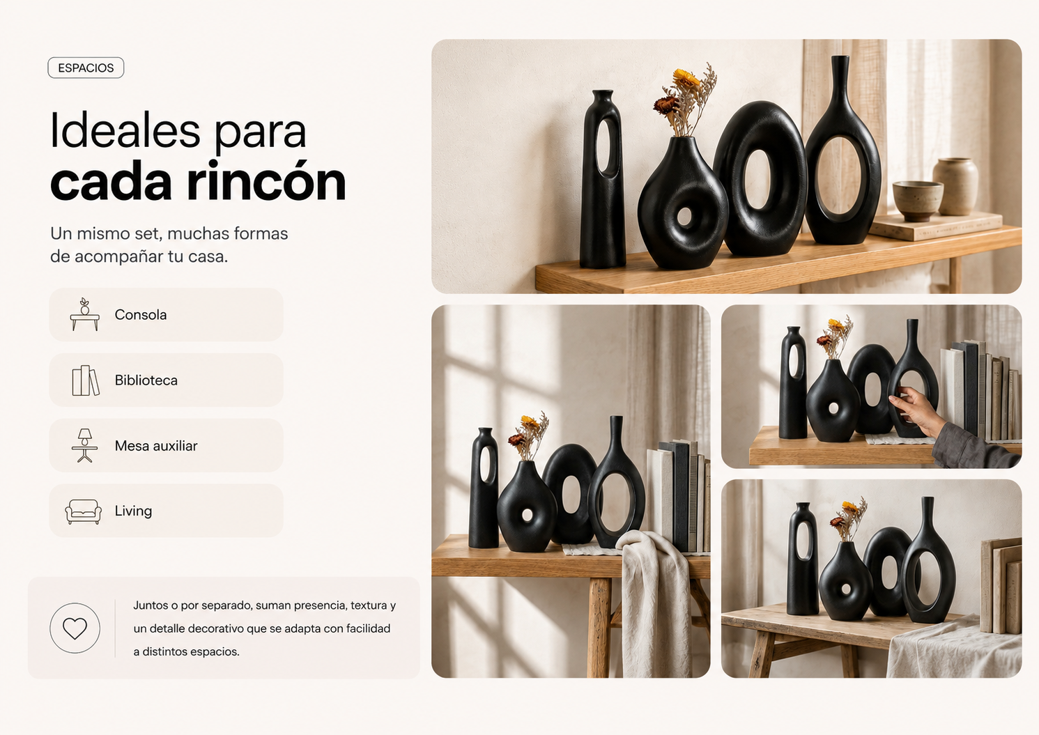 Jarrones negros decorativos para distintos espacios