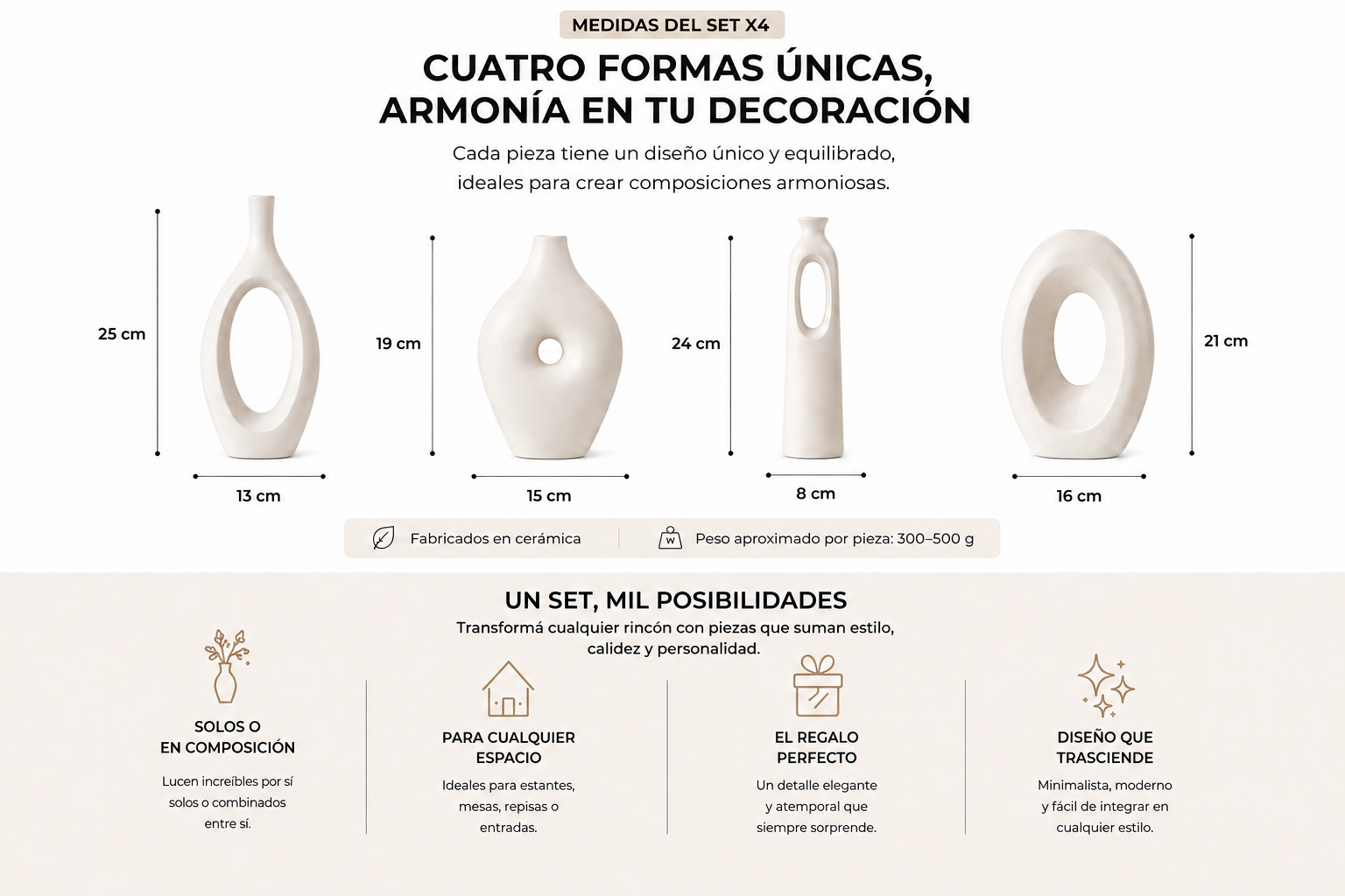 Medidas del set x4 de jarrones decorativos