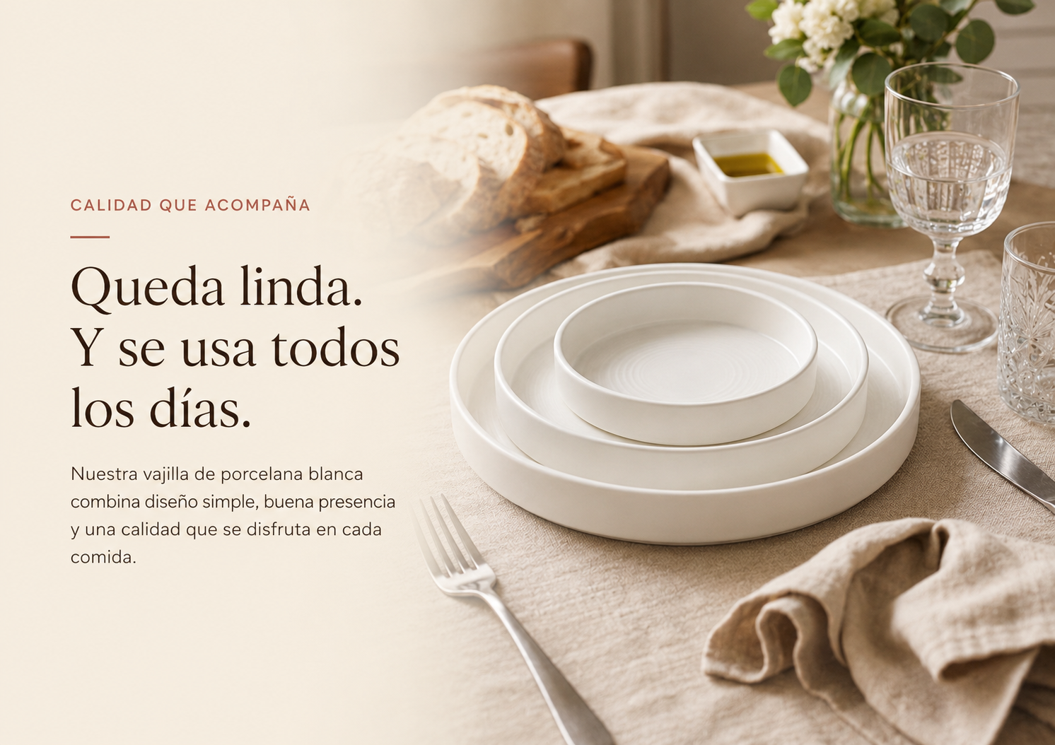 Vajilla de porcelana blanca L&iacute;nea Selamat