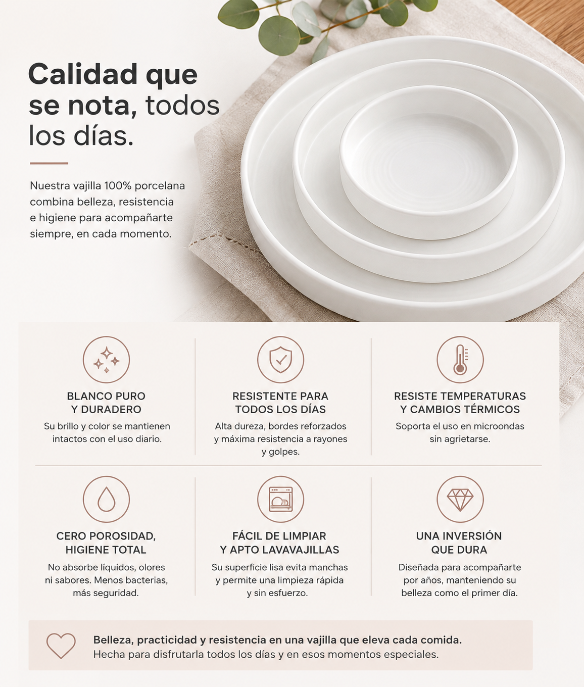 Calidad de la vajilla 100% porcelana