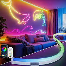 Faixa de led neon rgbic, 1m, 2m, 3m, 5m, 10m, 12v, à prova d'água, rgb ic,  cor completa, luz neon, barras de sincronização de música, decoração de  sala de jogos - AliExpress