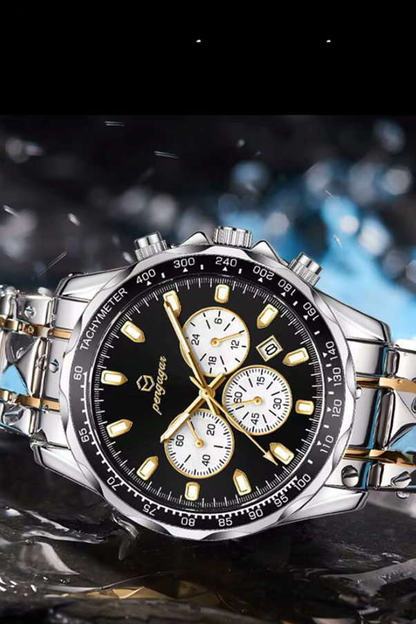 A watch with a black face and gold band

AI-generated content may be incorrect.