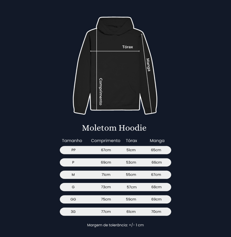 Guia de tamanho moletom hoodie