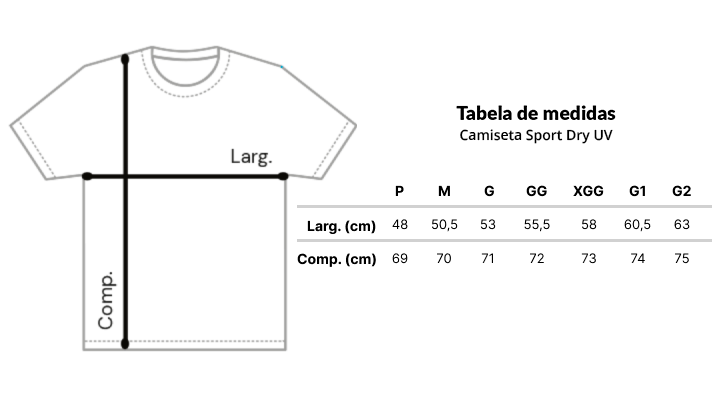Tabela de Medidas da Camisa Manga Longa Sport UV