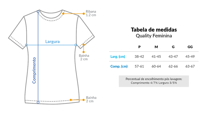 Tabela de Medidas da Baby Look Feminina