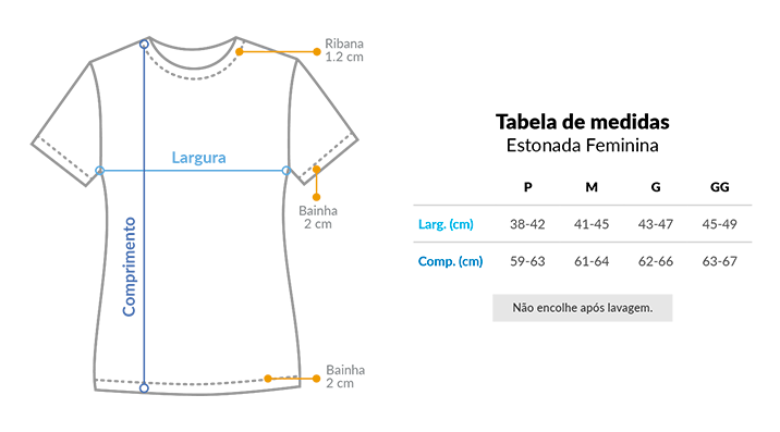 Tabela de Medidas da Camiseta Estonada