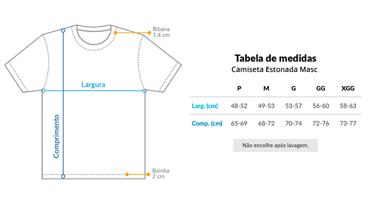 Tabela de Medidas da Camiseta Estonada