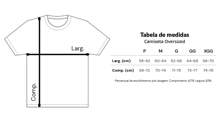 Tabela de Medidas da Camiseta Oversized