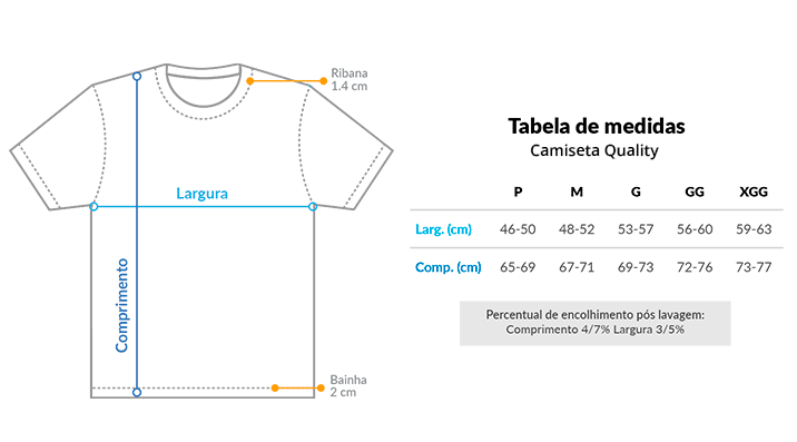 Tabela de Medidas da Camiseta Quality