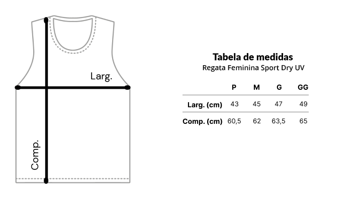 Tabela de Medidas da Regata Feminina Sport