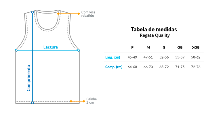 Tabela de Medidas da Regata Masculina Quality