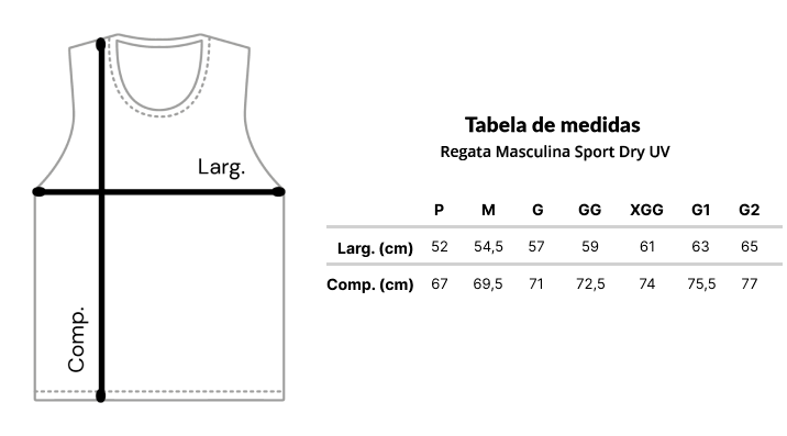 Tabela de Medidas da Regata Masculina Sport