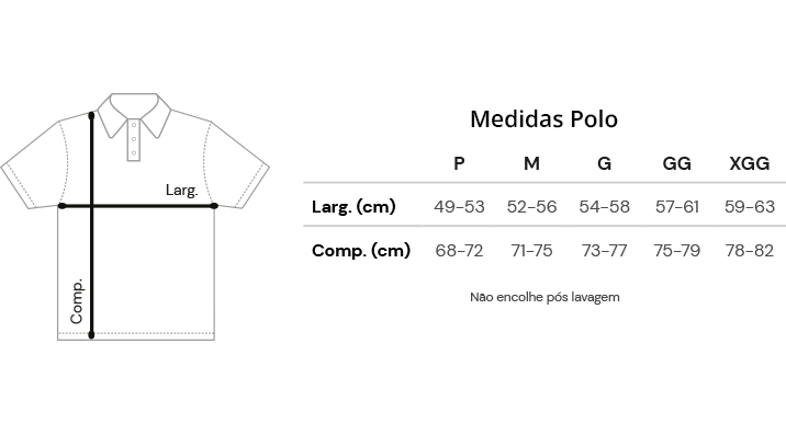 Tabela de Medidas da Polo Prime