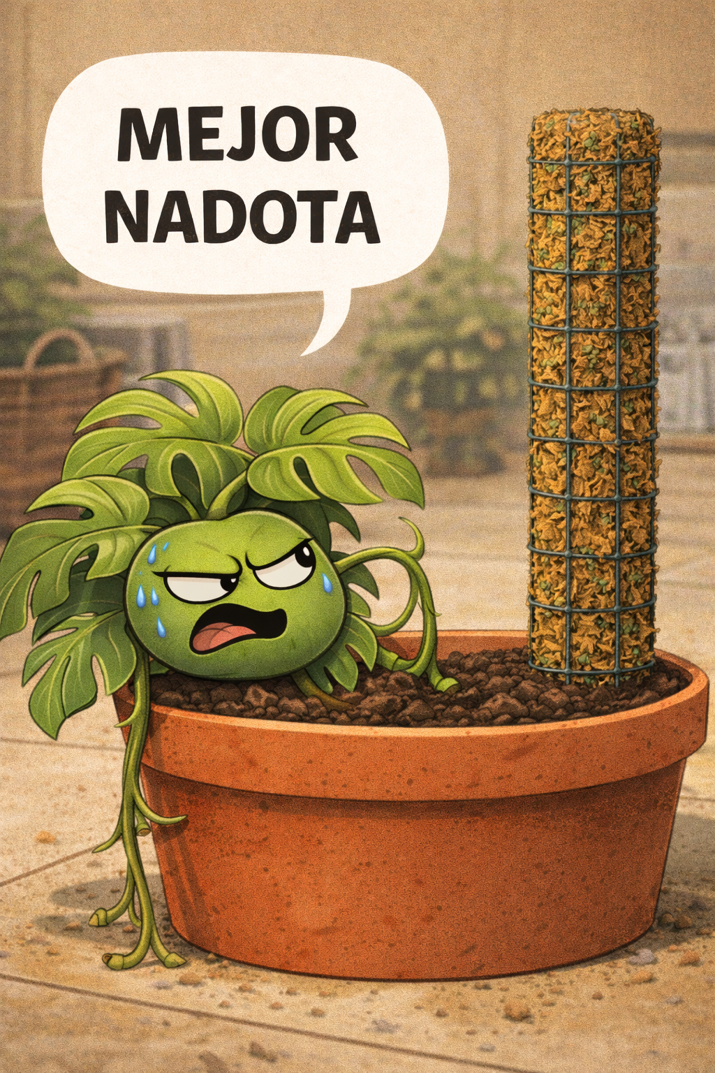 Planta trepadora encontrando la dirección correcta hacia el tutor