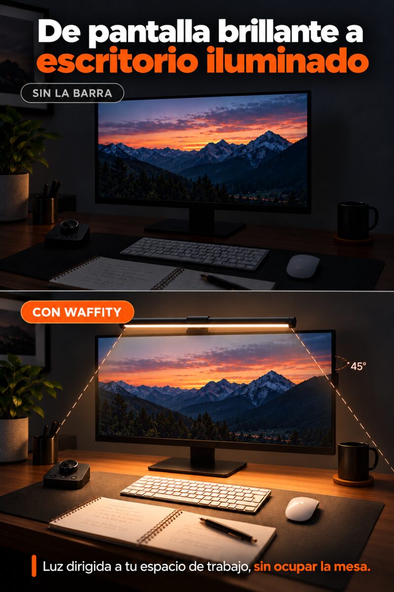 Escritorio con y sin la Waffity Screen Bar