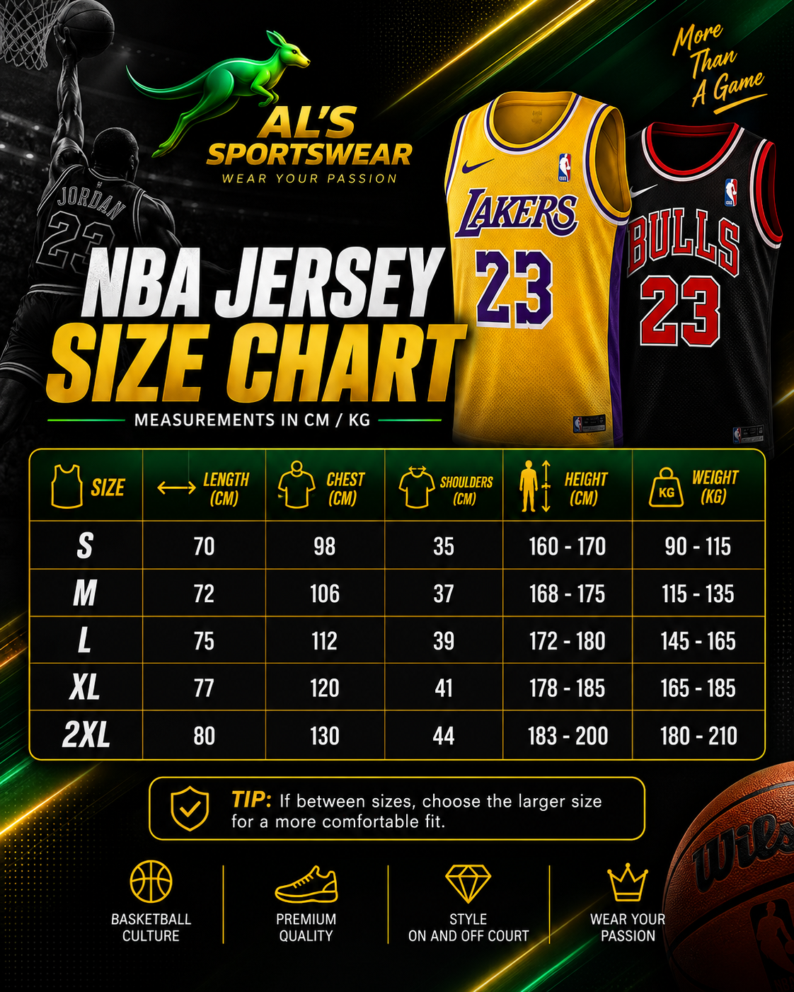 Men's NBA tank top size chart