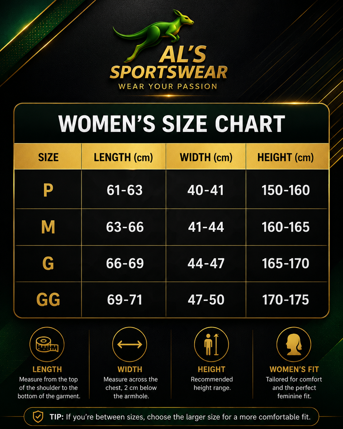 Women&rsquo;s size chart