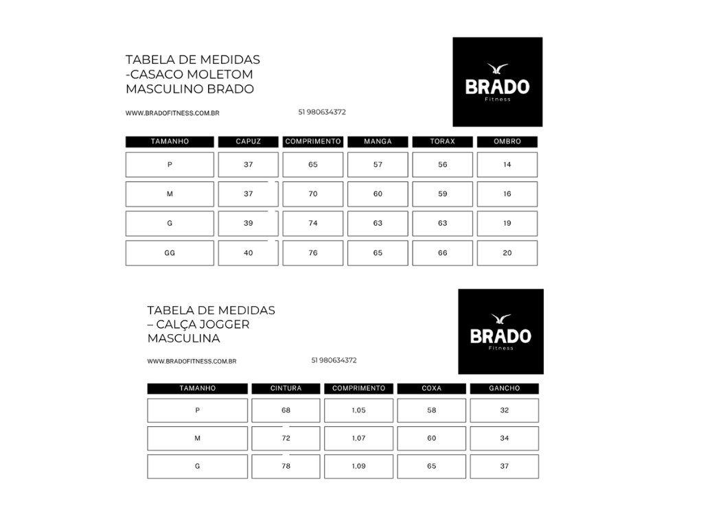 Medidas Conjunto Moletom Masculino
