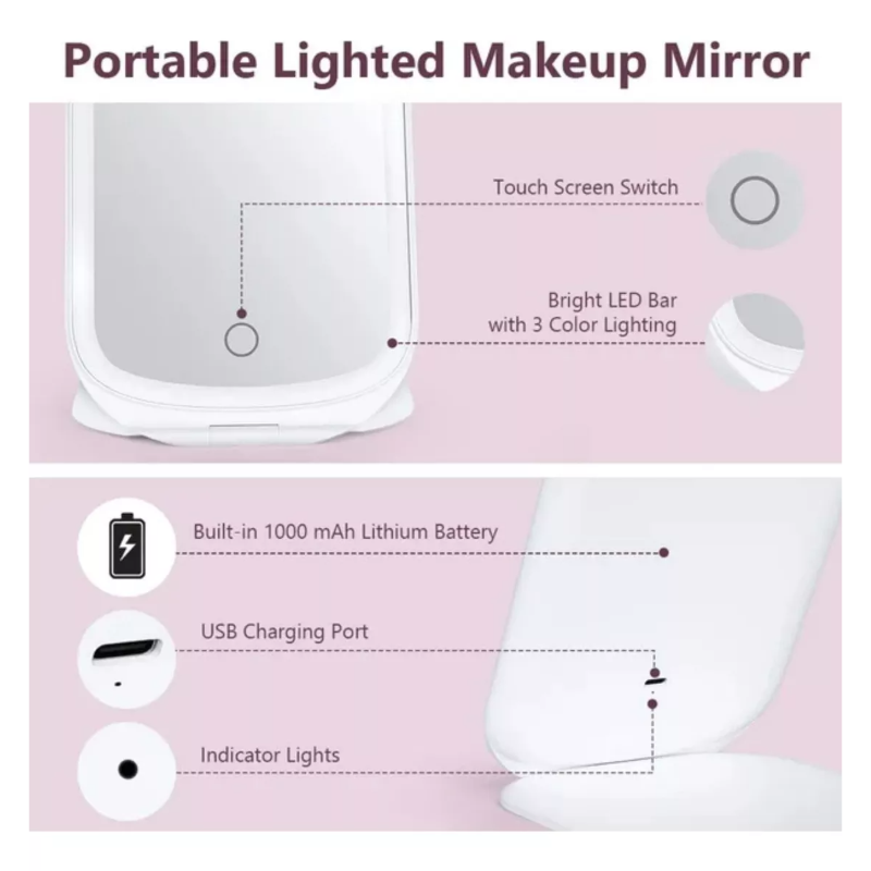 Espejo de viaje con luz LED ajustable
