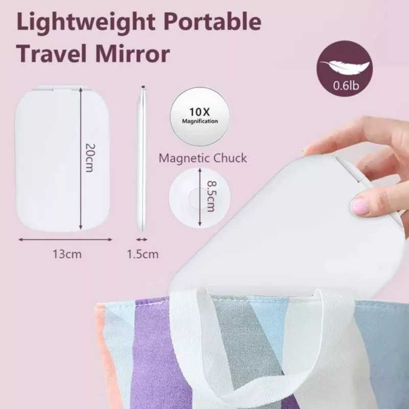 Espejo iluminado portátil para maquillaje en viaje