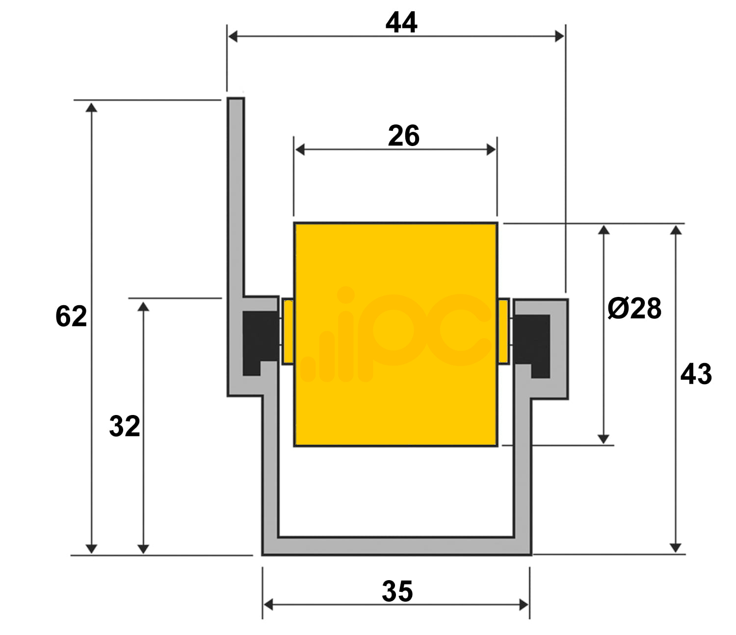 Dimensões do trilho roletado flow rack com aba para 65 kgf