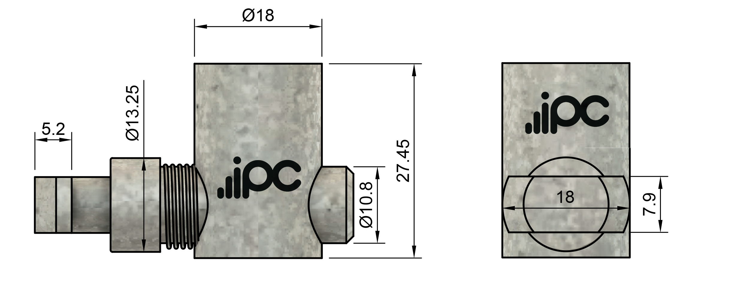 Dimensões do conector fresado horizontal