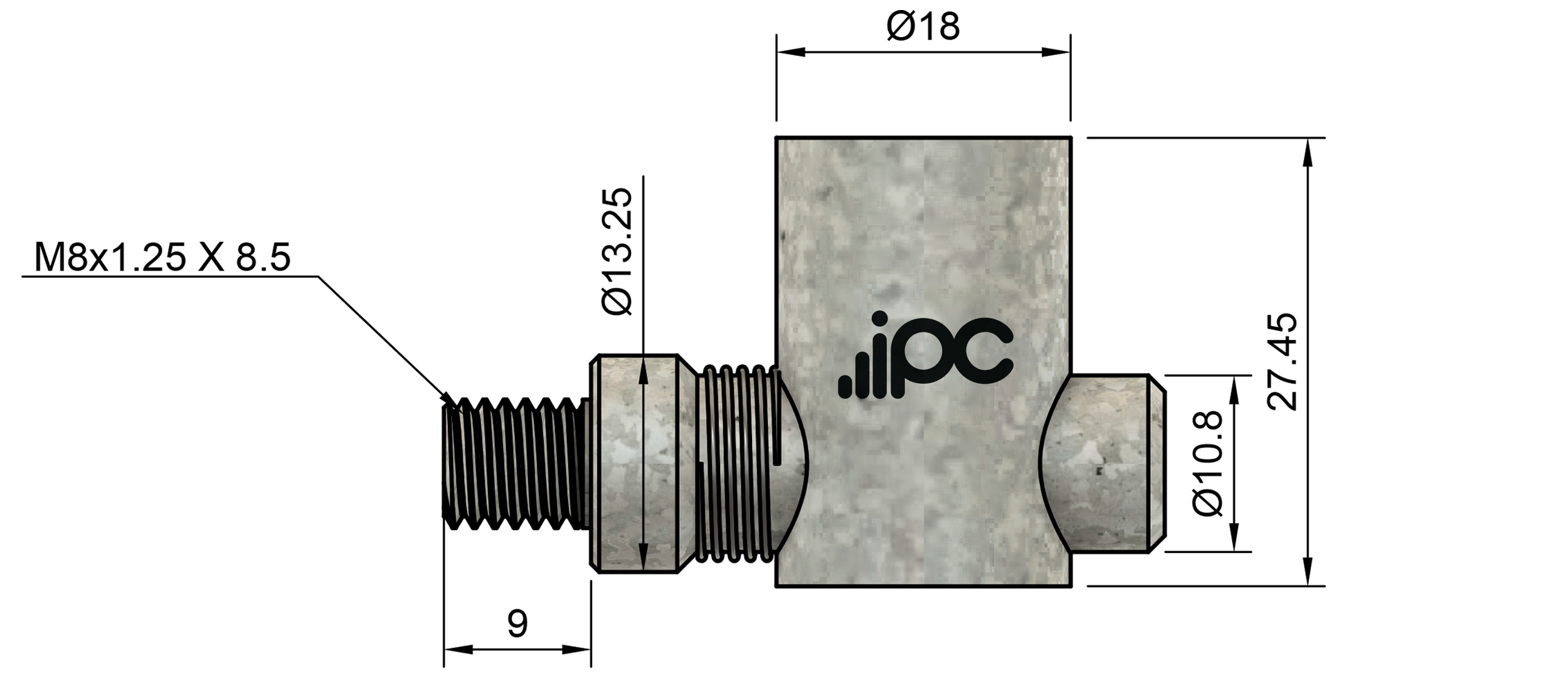 Dimensões do conector pino roscado