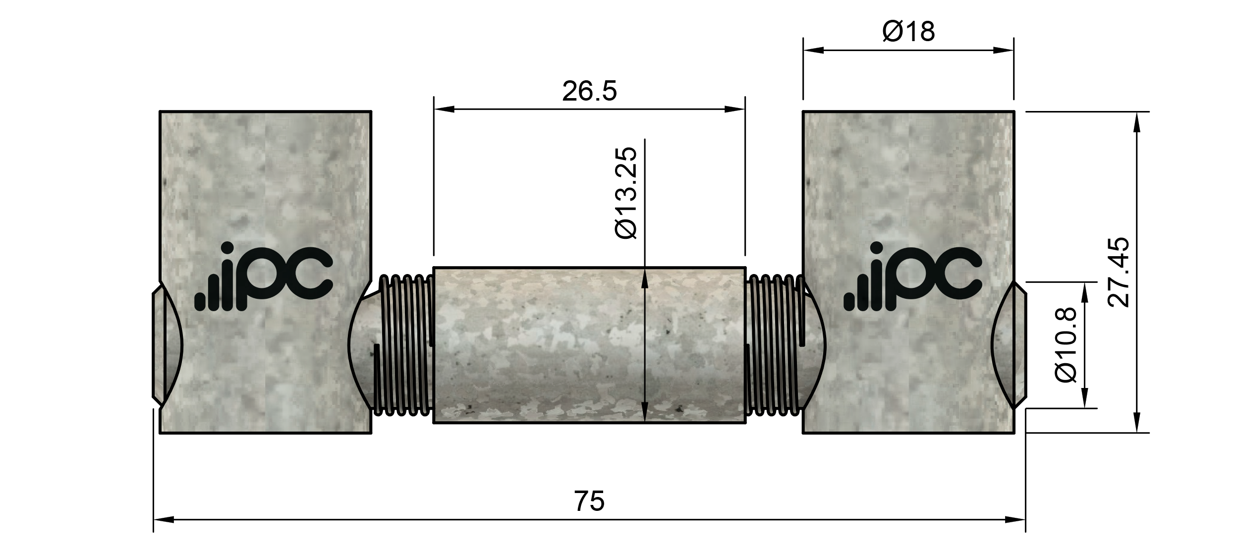 Dimensões do conector prolongador