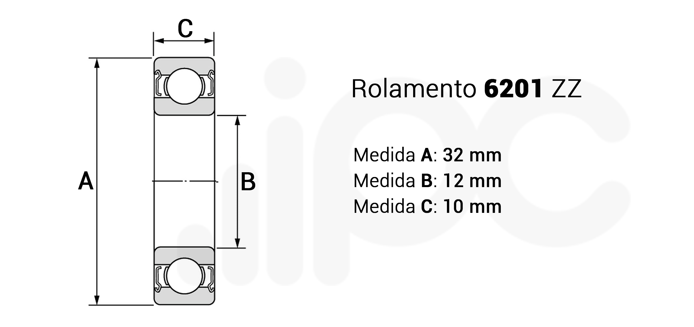 Desenho técnico rolamento rígido de esferas 6201 ZZ