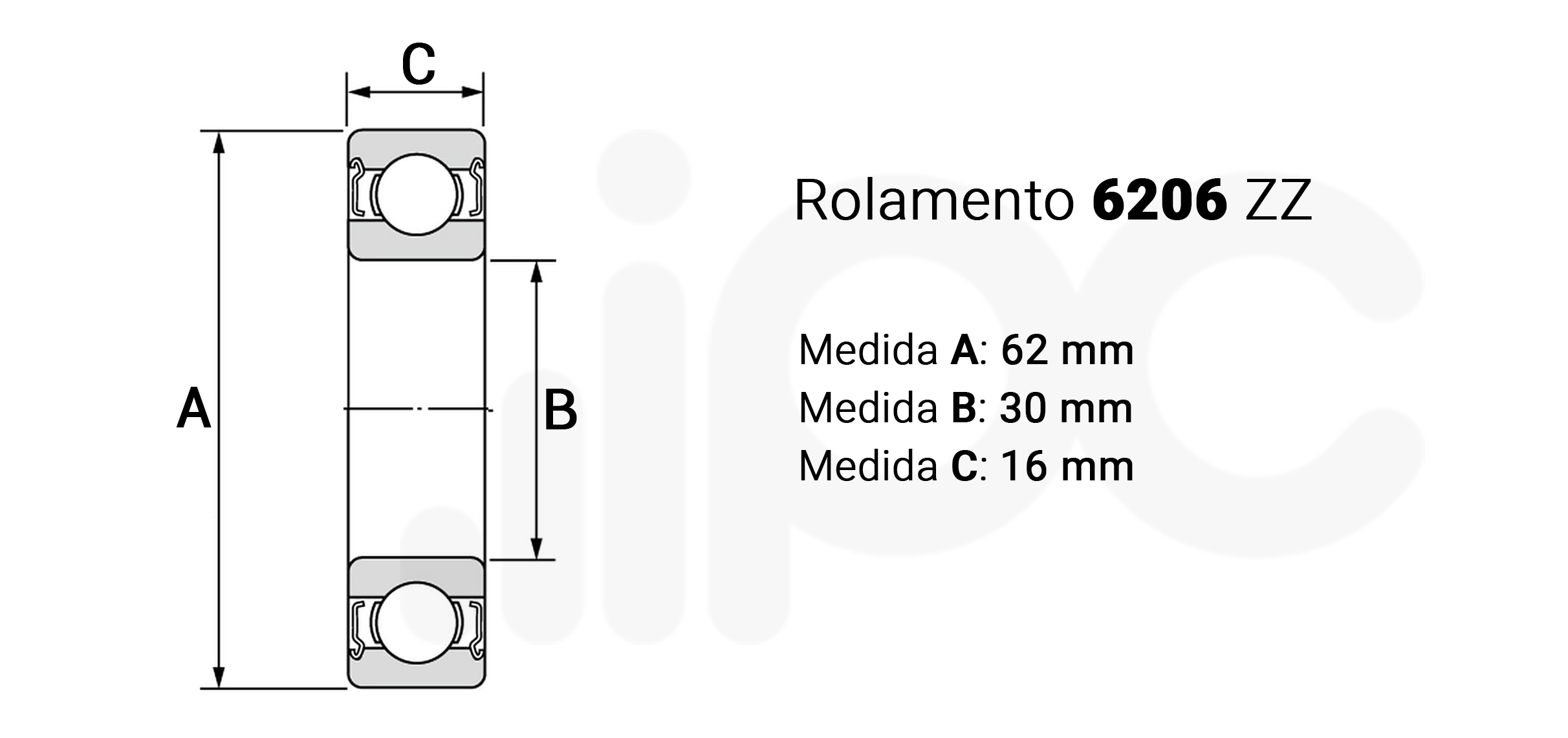 Desenho técnico rolamento rígido de esferas 6206 ZZ