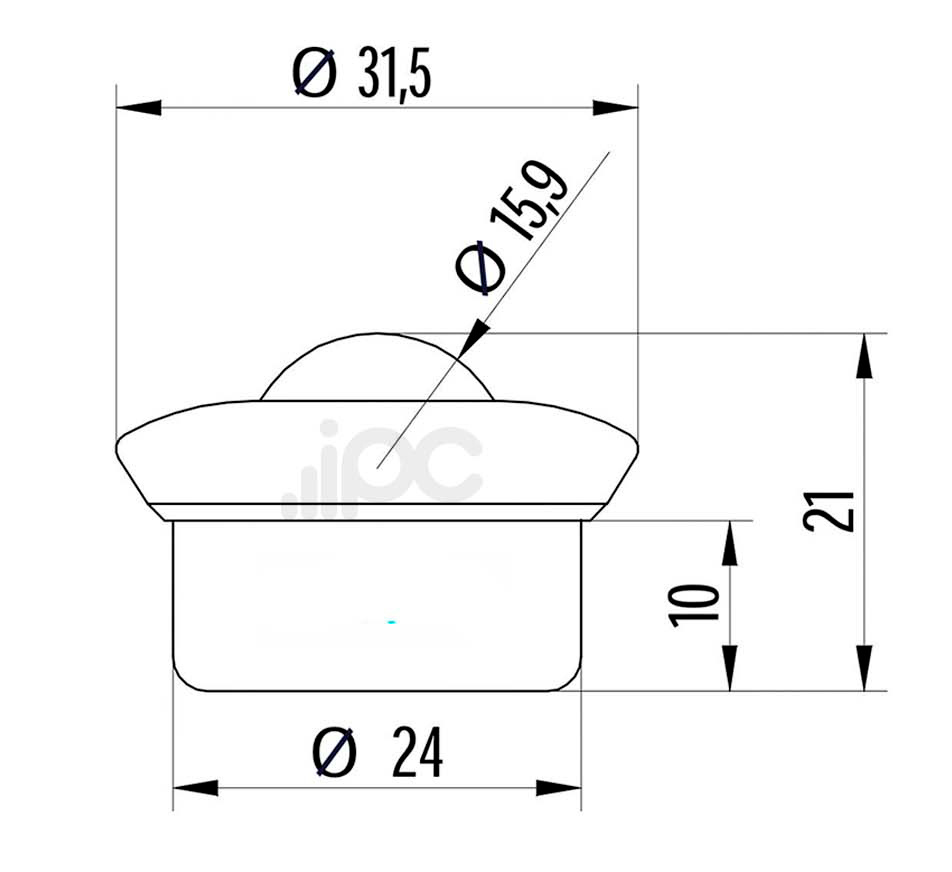 Desenho com medidas da esfera 447 com capacidade de carga para 35 quilos