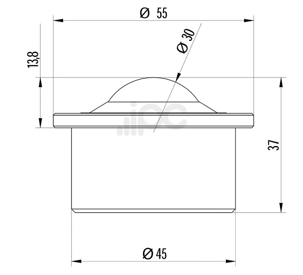 Desenho com medidas da esfera 449 com capacidade de carga para 300 quilos