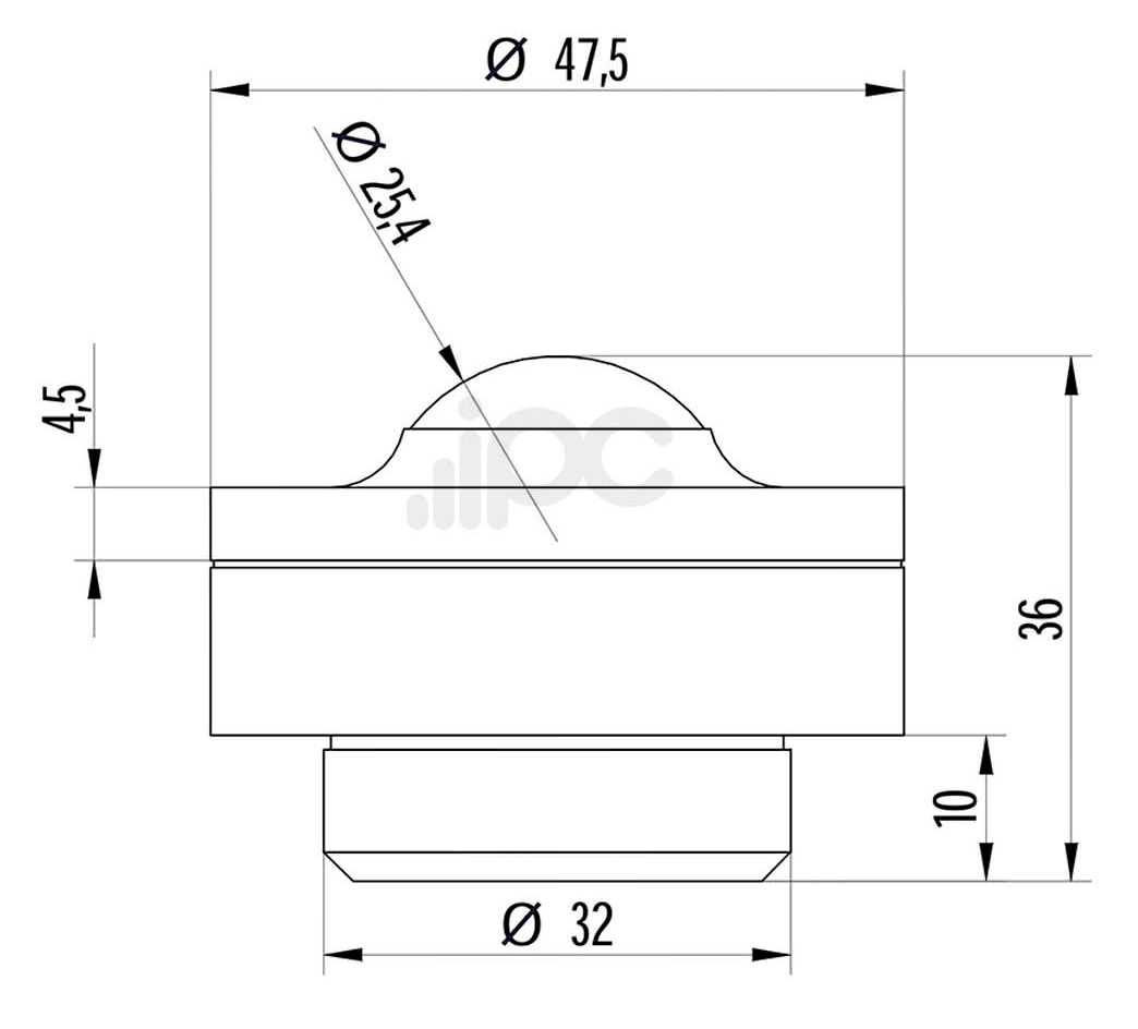 Desenho com medidas da esfera 450 com capacidade de carga para 200 quilos