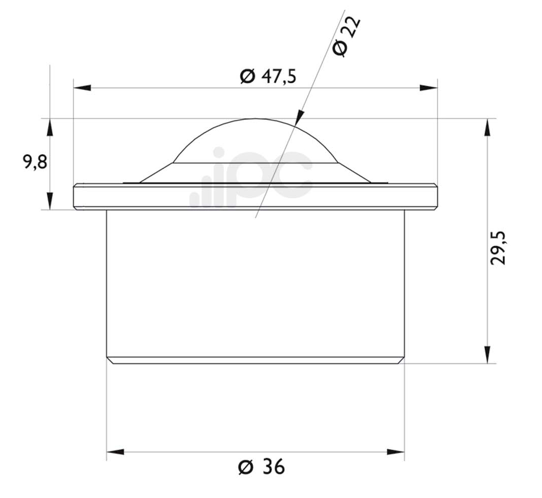 Desenho com medidas da esfera 453 com capacidade de carga para 200 quilos