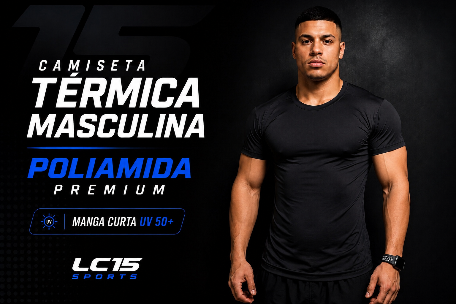 Camiseta Térmica Masculina Poliamida Premium Manga Longa UV 50+ LC15 Sports