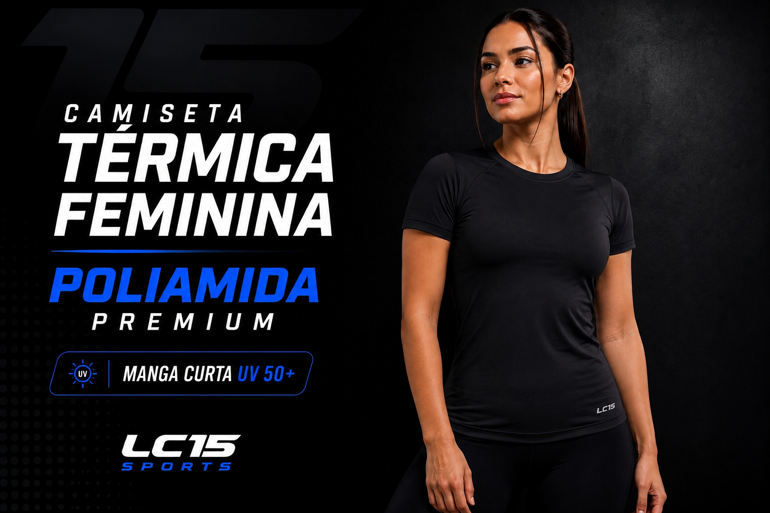 Camiseta Térmica Masculina Poliamida Premium Manga Longa UV 50+ LC15 Sports