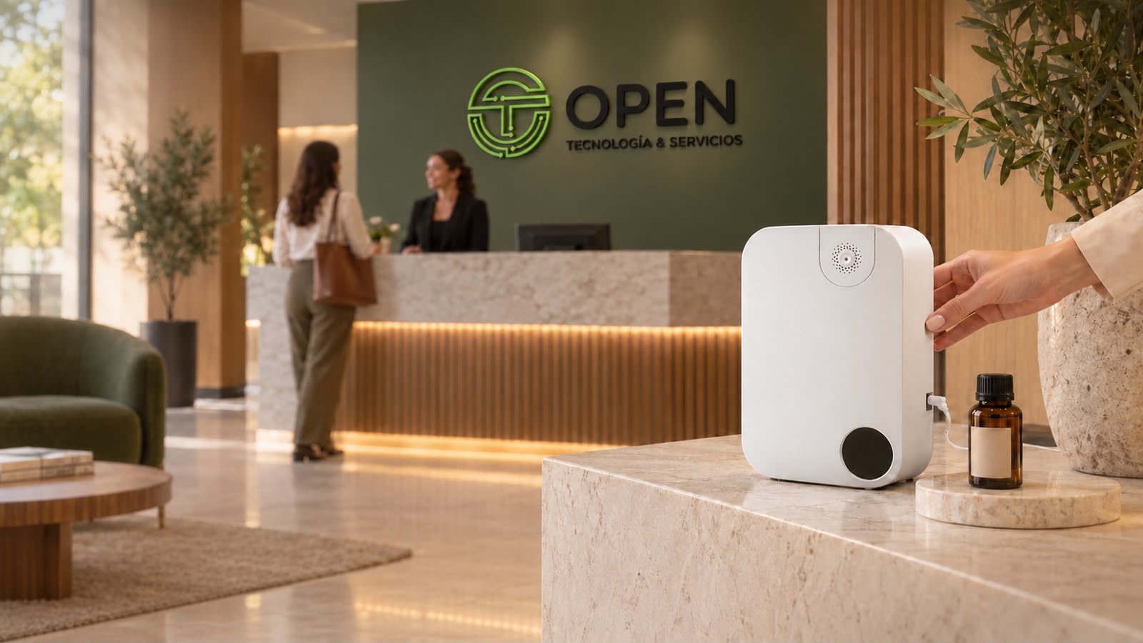 Dispositivo de marketing olfativo en una recepción empresarial