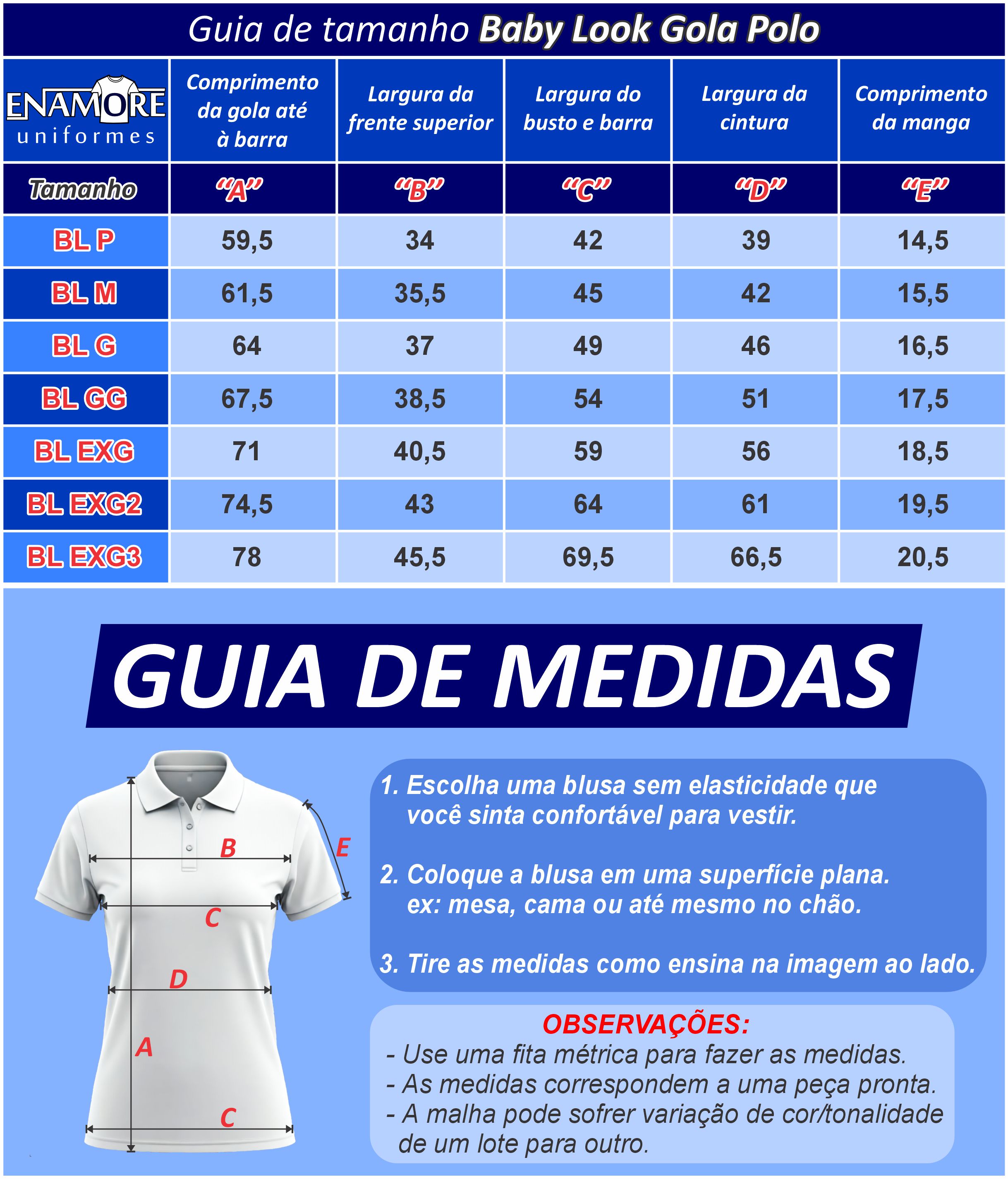 Guia de tamanho Blusa Gola Polo