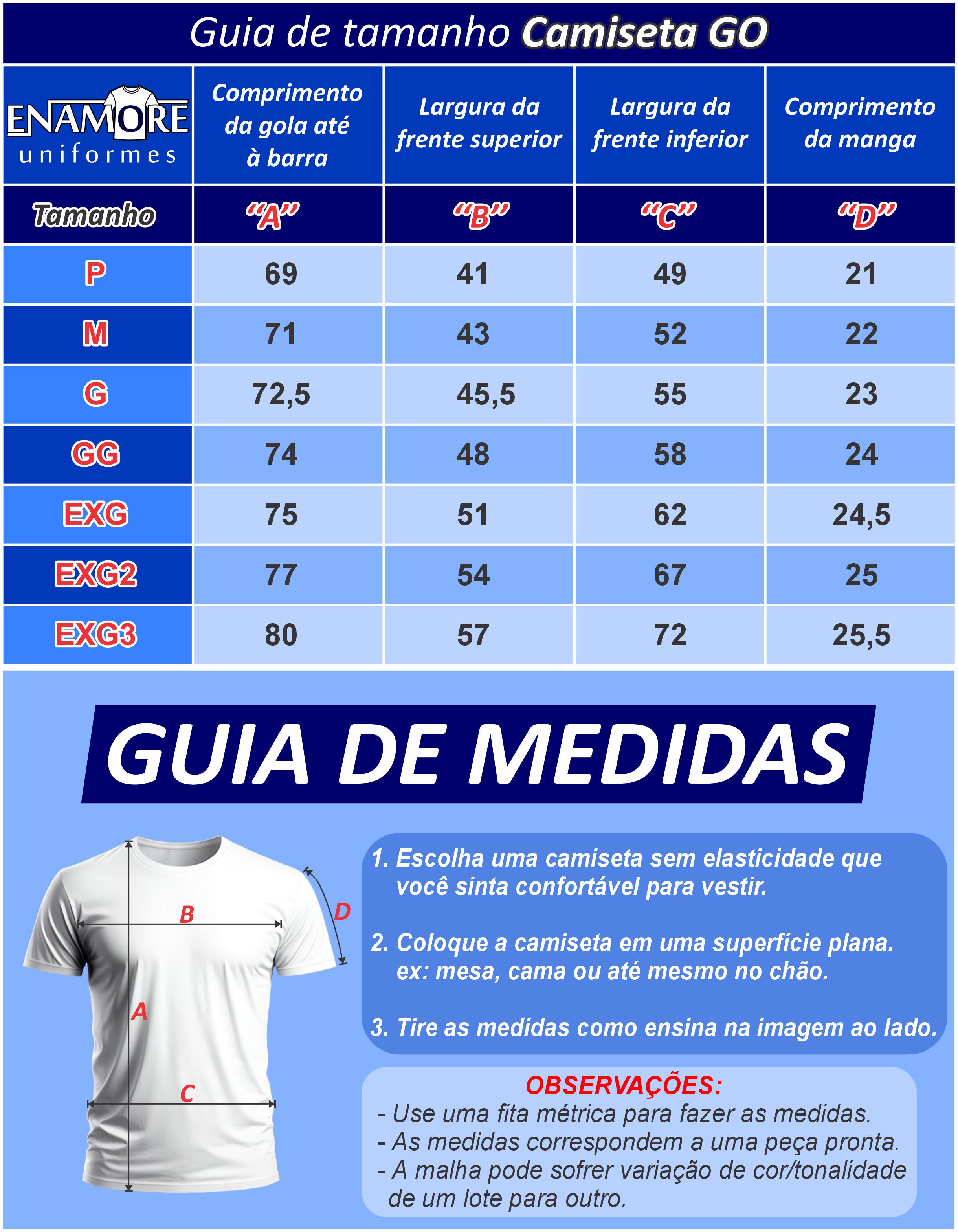 Guia de Tamanho Camiseta Gola Redonda