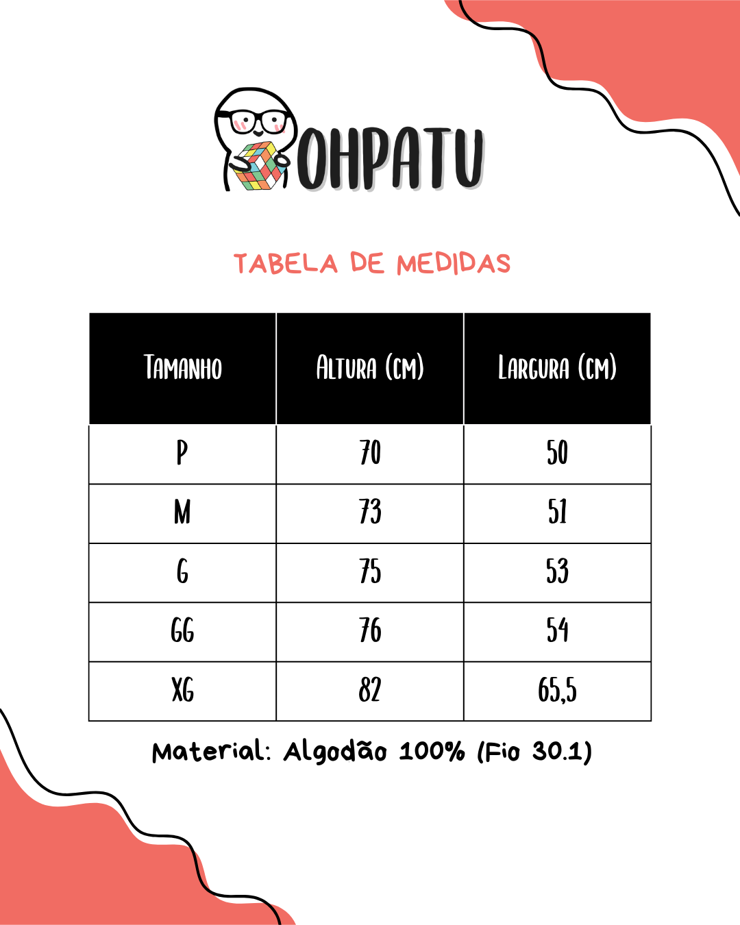 Tabela de tamanhos