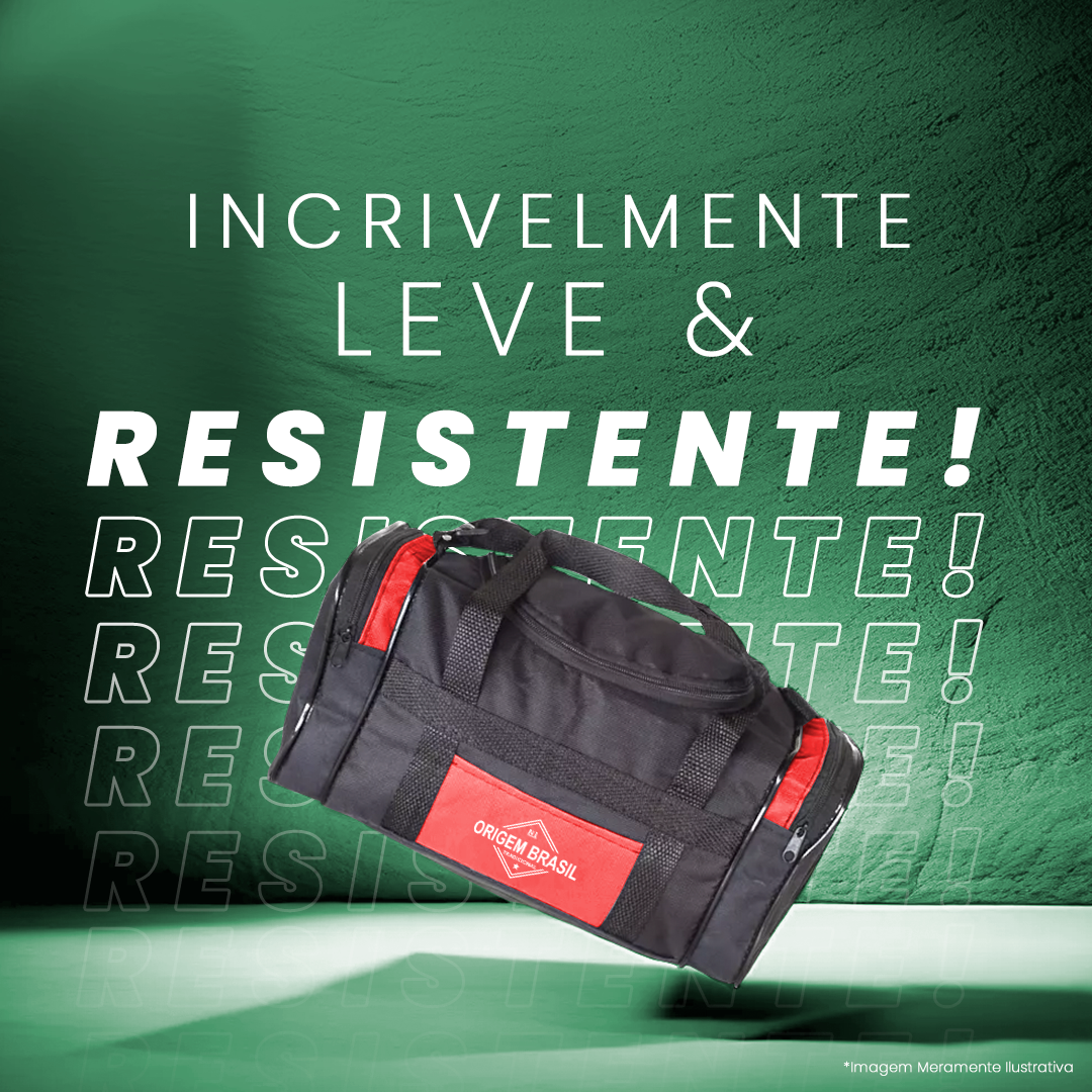 Bolsa leve e resistente, ideal para viagens e uso diário, com design moderno, detalhes em vermelho e material durável em poliéster.